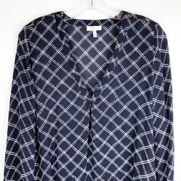 Joie XS Top Blue White Checkered Blouse Silk Boho‎ Peasant Chiffon Navy 367 - Picture 4 of 7